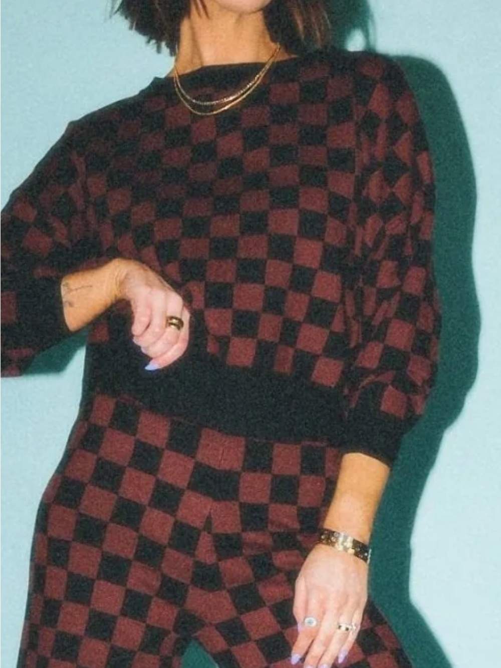 Dressed in LALA Black & Brown Checkerboard Wide-Leg Jumpsuit